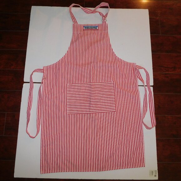 VTG 1990s Now Designs San Francisco Paris Bistro Red White Striped Apron - Picture 1 of 9